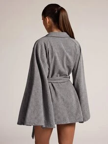 SHEIN BAE 女款時尚街頭風長袖夾克外套，附口袋 - 黑與白 - 查看 2