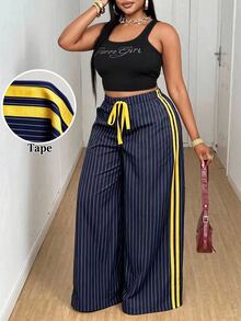 Maweii Women's Plus Size Casual Leopard Print Contrast Trim Waist Tie Bow Straight Leg Fashion Design 2025 New Versatile Long Pants Fall - Multicolor - View 1