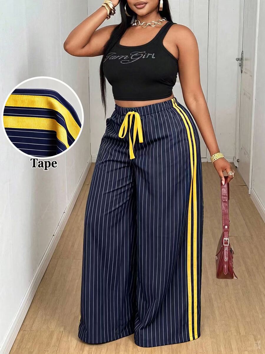Maweii Women's Plus Size Casual Leopard Print Contrast Trim Waist Tie Bow Straight Leg Fashion Design 2025 New Versatile Long Pants Fall - Multicolor - View 1