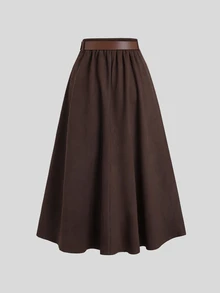 Sweetra Tall Autumn/Winter Women's Coffee Brown Suede Single-Breasted Design High-Waist Skirt - Coffee Brown - View 2