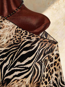 Amplova Women's Sexy Asymmetrical Shoulder Zebra Print Top - Black - View 4
