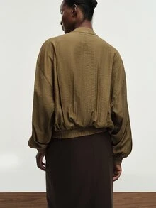 Aveloria Modichic Áo blouse nữ mùa hè mới phong cách thường ngày đa năng, cổ tròn, tay dài, dáng rủ - Cà phê nâu - Xem 2