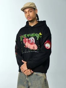 Rick and Morty X SHEIN Men's Letter Cartoon Pattern Casual Daily Sweatshirt - Black - View 5
