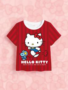 HELLO KITTY AND FRIENDS | SHEIN 少女字母卡通印花休閒日常短袖T恤 - 白色 - 查看 7