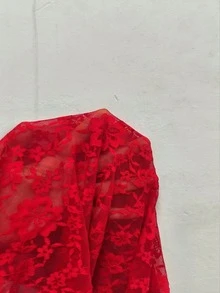 Sirith Women's Sexy Sheer Lace Ruffle Tie-Front Cardigan - Red - View 5