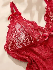 SHEIN Plus Size Sexy Lingerie (Lace Patchwork Dress) - Burgundy - View 3