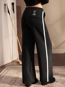 Nima Coro Celana Sweatpants Kasual Wanita dengan Tali Serut di Pinggang dan Desain Colorblock - Hitam - View 2
