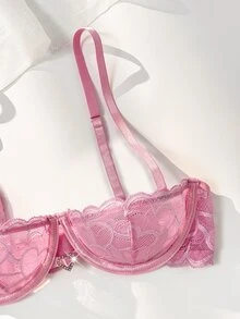 PetitDoll 1pc Pink Underwire Lace Bra, Sexy Style For Women - Pink - View 4