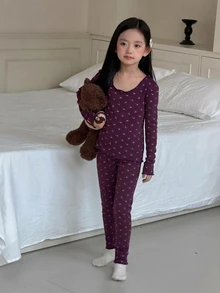 Dazy Kids Tween Girl All-Over Print Long Sleeve Top And Long Casual Daily Home Sleepwear Set - Brown - View 1
