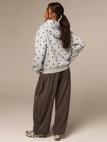 Athîral Women's Casual Loose Polka Dot Hooded Sweatshirt - Grey - View 3