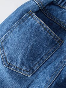 SHEIN Elladie kids 少女閃亮水鑽寬腿牛仔褲 秋季度假戶外派對牛仔褲 - 中等水洗藍 - 查看 8