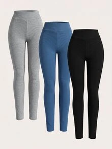 SHEIN 3PCS Tween Girls Leggings - Multicolor - View 5