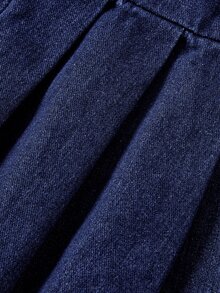 Sweetra Fashion Casual Young Lady Commuter Style Rivet Open Front Button-Up Denim Pleated Dress - Dark Wash - View 4