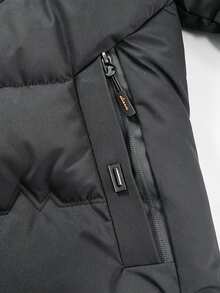 Manfinity Homme Men's Button & Zipper Pocket Long Sleeve Hooded Padded Coat, Halloween Gift - Black - View 6