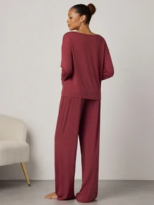 Ocili 極簡舒適無領軟質女款居家休閒套裝 - 玫瑰紅 - 查看 4