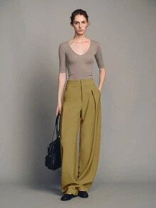 MOTF PREMIUM WOMEN'S SOLID COLOR CASUAL VERSATILE DAILY WEAR WIDE LEG LONG PANTS - Khaki - View 3