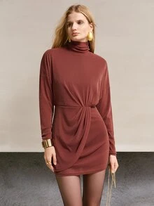 MOTF PREMIUM WOMEN'S BROWN SHORT DRESS, ELEGANT AND EXQUISITE, AUTUMN/WINTER - Brown - View 7