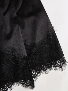 Sweetra Women's Elegant High-End Fashion Versatile Design Urban Modern & Black Contrast Lace Shiny High Elasticity Bodycon Skirt - Black - View 3