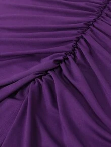 Elenzga Plus Size Elegant Fitted Sexy Cowl Neck Long Sleeve Bodycon Ruched Slit Dress Fall Christmas - Purple - View 7