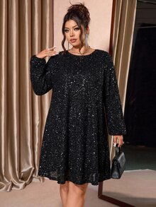 Cravure Plus Size Country Vintage Party Theme Elegant Sequin Straight Back Bowknot Strap Dress - Black - View 3