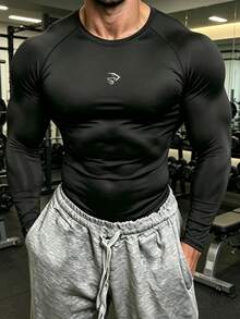 GymBeat Men's Minimalist Long Sleeve Sports T-Shirt For Fitness And Running - Black - View 1