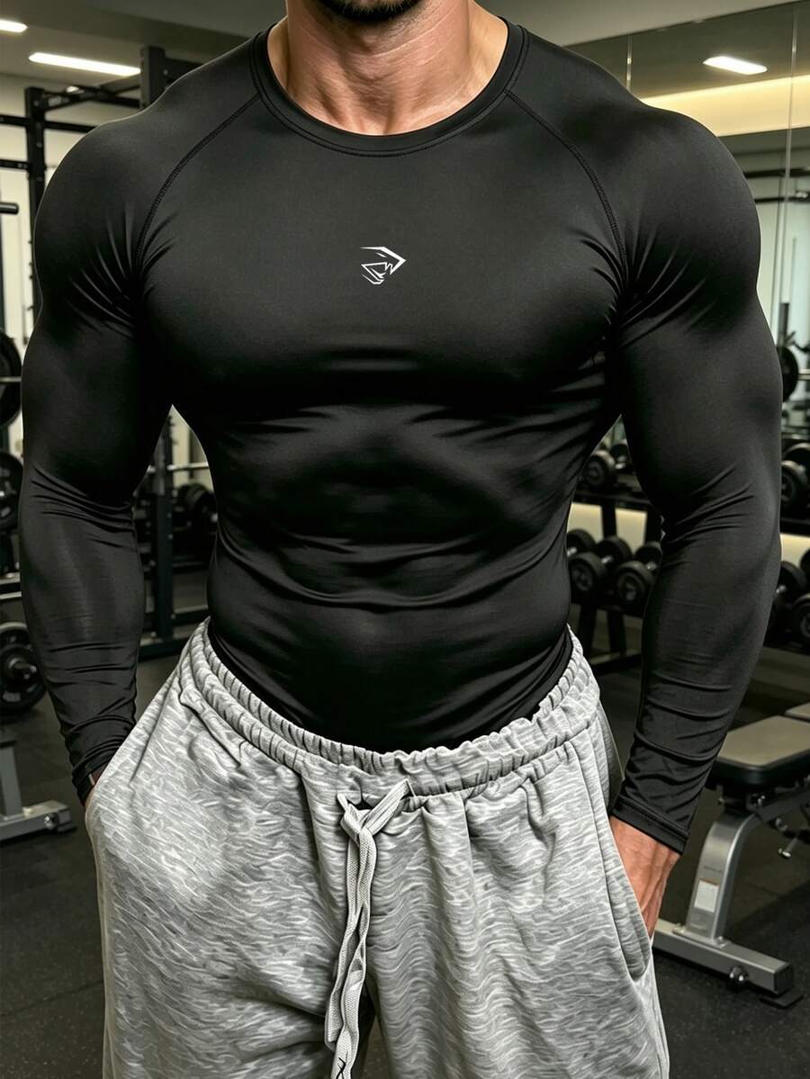 GymBeat Men's Minimalist Long Sleeve Sports T-Shirt For Fitness And Running - Black - View 1