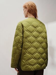 Aveloria Modichic Mantel Kasual Empuk Minimalis Gaya Cina dengan Kancing dan Dua Saku - Olive Green - View 2