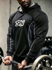 GymBeat Men's Letter Print Casual Daily Sweatshirt - Black - View 5