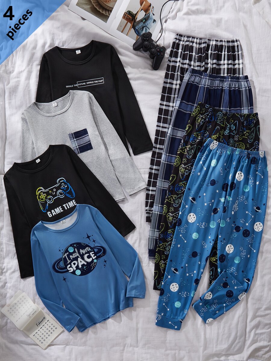 SHEIN 4PCS Tween Boys Pajamas - Multicolor - View 1