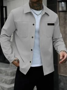 Manfinity Homme Men's Solid Color Casual Outdoor Slim Fit Jacket - Light Grey - View 8