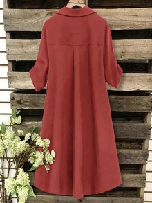 SHEIN Tall CURVE 大尺碼女款法式休閒夏季短袖V領長版洋裝 - 玫瑰紅 - 查看 2