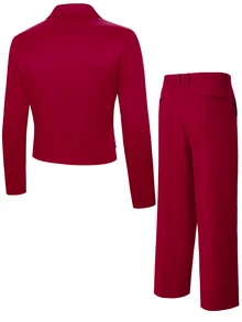 Manfinity AFTRDRK Double-Breasted Short Jacket And Long Pants Suit Set For Men - Burgundy - View 2
