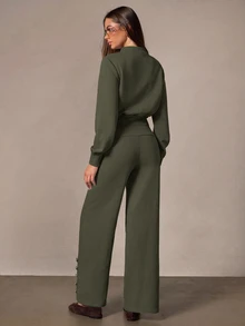 Athîral Women's Casual Zip-Up Long Sleeve Napoleon Sweatshirt - Army Green - View 3