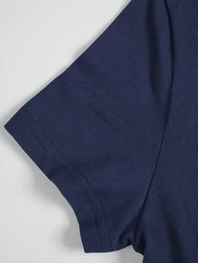 SHEIN LUNE 女款純色重疊V領短袖抓皺鈕扣設計休閒T恤 - 寶藍色 - 查看 6
