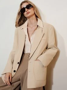 Aveloria Modichic Women's Oversized Loose Fit Dropped Shoulder Long Sleeve Blazer Jacket With Large Lapel And 2-Button Closure, Casual Suit Top For Daily Work Commute Dating Shopping Spring Autumn Versatile Outerwear Or Inner Layer - Apricot - View 6