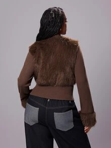 Rustia Plus Size Women's Solid Color Casual Versatile Daily Long Sleeve Jacket - Brown - View 2