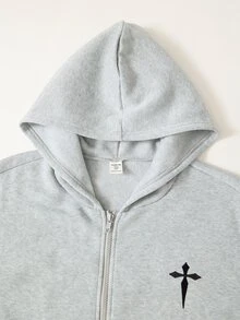 SHEIN Teen Boy Cross Pattern Hoodie And Pants Casual Daily Outfit - Grey - View 5