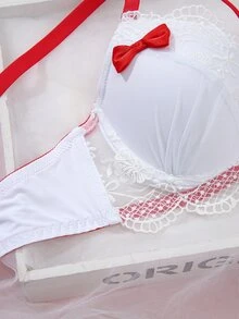 LustreForm Women's Underwire Comfortable Fresh Bowknot Bra, 1pc - Red and White - View 5