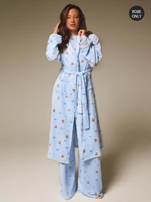 Athîral Women's Soft Flannel Dessert Print Long Sleeve Light Blue Casual Cute Home Sleepwear Robe For Autumn,Home, Sleep, Christmas ,Lounge - Blue - View 1