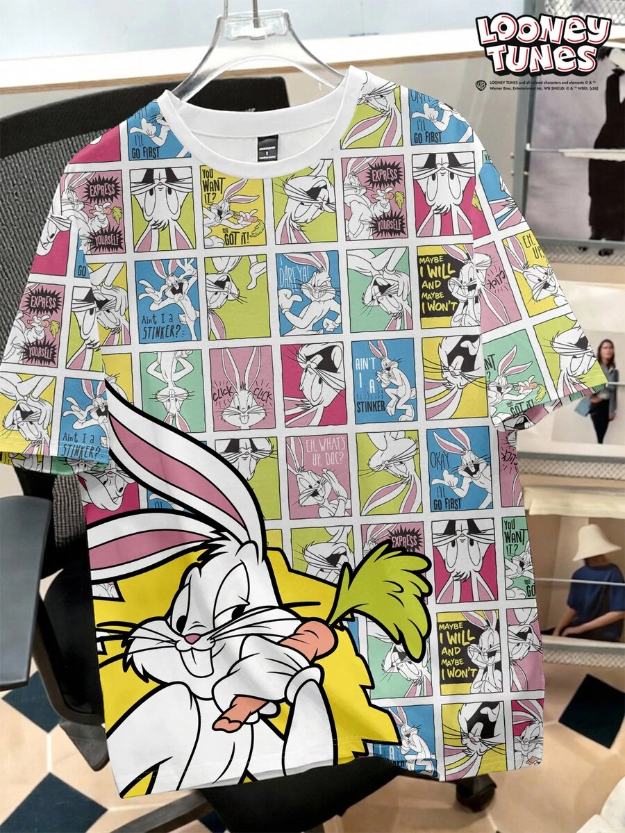 LOONEY TUNES X SHEIN Daypath 男士全印花休閒日常穿著短袖T恤 - 彩色 - 查看 1