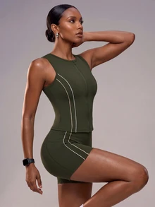 Zivah Women's Colorblock Top And Shorts Casual Daily Sports Outfit - Green - View 4