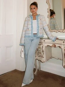 Glamine Charm Women's Colorblock Casual Elegant Versatile Overcoat High Tea Night Blue Striped Fall - Blue - View 5