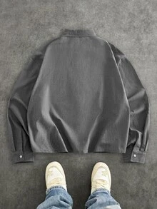 EASEVO 男士大尺碼牛仔口袋拼接條紋襯衫 - 彩色 - 查看 2