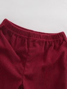 Cozy Pixies 嬰兒新生兒熊圖案對比色 Polo 領長袖運動衫與長褲套裝，秋冬款 - 酒紅色 - 查看 3