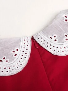 SHEIN Tween女孩秋冬紅色長袖3D蝴蝶結裝飾翻領洋裝，復古學院風精緻3D蝴蝶結裝飾翻領洋裝 - 酒紅色 - 查看 8