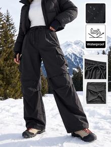 SHEIN BASICS Women's Solid Color Casual Versatile Daily Outdoor Long Pants - Black - View 1