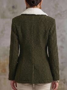 Solivie Women's Autumn/Winter Contrast Color Fur Collar Jacket, Dark Green Overcoat - Dark Green - View 2