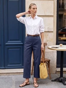Briarwyn 女款純色斜口袋休閒日常春秋/夏季長褲，適合穿著，夏季女裝，度假 - 藏蓝色 - 查看 4