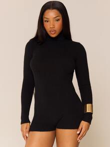 MUSERA Brown Cable Knit Long Sleeve Jumpsuit Autumn Winter Knitwear Fall Everyday Office - Black - View 1