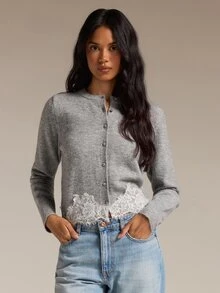 COSMINA Women's Lace Patchwork Casual Versatile Daily Outing Cardigan - Grey - View 4